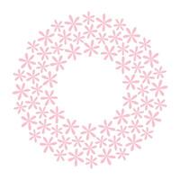Stylized flowers Circular Frame border in trendy soft pink. Monochrome Copy space Template concept. Isolated illustration Thematic cards, posting, blogging or web promo leaflets, banner, tags vector