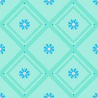 Blue flower of Argyle in seamless pattern on mint green background. Design geometric. vector