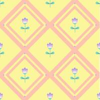 Purple of Tulip flowers of Argyle in seamless pattern on yellow background. Design geometric. vector