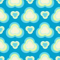 Triple circle cloudy retro style on blue background. Seamless pattern. vector