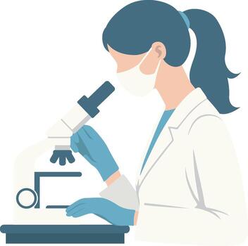 Female Scientist Using Microscope. vector
