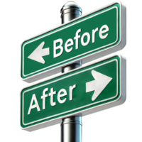Before and after directions sign, 3D rendering isolated on Transparent background png