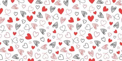 Set of cute hearts, drawings. Repeating pattern. Hand drawn linear icons, doodle. Valentine's Day seamless background. vector