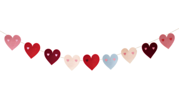 colorful garland with heart-shaped flags strung together, ideal for Valentine's Day parties or celebrations, adding a playful and festive touch to any event setting or decor png