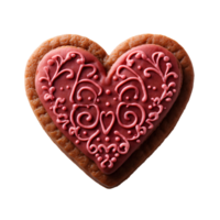 heart shaped cookie with red frosting on top . Heart shaped sugar cookie for Valentine's Day top view . Valentine day biscuit flat lay isolated png