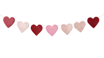 vibrant and colorful heart garland designed for Valentine's Day parties or celebrations, featuring heart-shaped flags on a string, ideal for creating a cheerful and festive atmosphere png