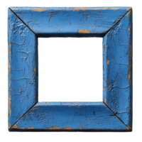 Blue frame . blue wooden frame with grunge and vintage texture top view . old frame for picture placement flat lay isolated png