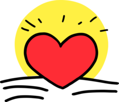 Bright Red Heart with Radiating Yellow Glow and Doodle Lines png