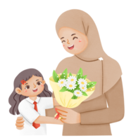 A muslim woman giving flowers to a little girl png