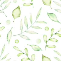 Watercolor pattern with green branches and leaves. Print with greenery, green drops and plants. design and decoration of background, wallpaper, wrapping paper and textile. png