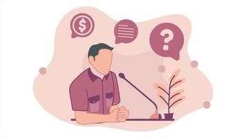 Animation of leader who was speaking in front of the microphone, expressed a good statement. Loop playback on 4K footage. Flat design style video