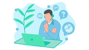 Animation of customer service is serving customers by taking notes. good service 24 hours. Loop playback on 4K footage. in flat design style video