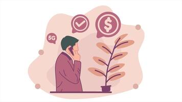 Animation of businessman making a call using a smartphone. discussing business and work. Loop playback on 4K footage. flat design style video