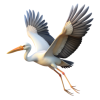 Flying stork with its wings wide open 3d illustration isolated on the transparent background png