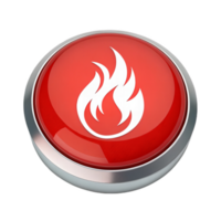 glowing red circular button featuring flame symbol, ideal for fire related applications. This button represents urgency and action, perfect for alarms or notifications png