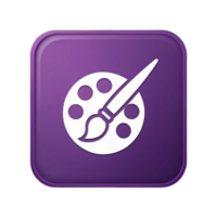 modern purple rectangular button featuring paintbrush and palette icon, symbolizing creativity and art. This design is perfect for applications related to design, painting, or artistic tools png