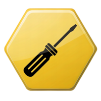 glossy yellow hexagonal button featuring screwdriver icon, perfect for tool related applications or interfaces. This design adds vibrant touch to any project png