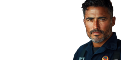 Man in Dark Uniform With Beard Isolated on Transparent Background. png