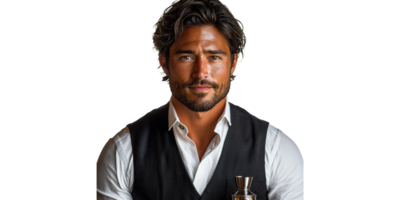 Man With Beard in Vest and Tie Isolated on Transparent Background. png