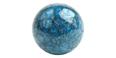 Blue cracked sphere with shiny surface isolated on transparent background png