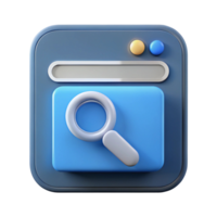 3D Render of a Search Icon on a Browser Interface png