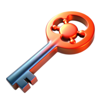 Abstract 3D Render of a Metallic Key with png