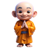 Adorable 3D Render of a Young Buddhist Monk png