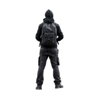 Back View of Person Wearing Black Hoodie and Backpack on Transparent Background png
