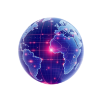 Glowing Digital Wireframe Planet with Energetic Grid on Transparent Background png
