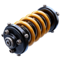 Detailed Representation of a Car Shock Absorber with Yellow Coils and Metallic Components png