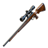 Detailed 3D Rendering of Rifle with Wooden Stock and Mounted Scope png