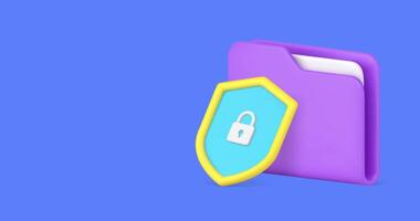 Document information protection file folder shield lock banner 3d icon animation video