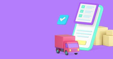 Cargo delivery service smartphone application checklist banner 3d icon animation video