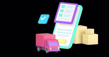 Cargo delivery service smartphone application 3d animation with alpha channel video