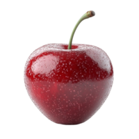 Hyperrealistic Close-up of a Single Cherry with Dew Drops and Glossy Surface png