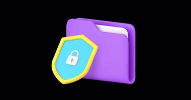 Document protection file folder shield lock 3d animation with alpha channel video