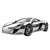 Silver futuristic sports car with sleek design, angular lines, and aerodynamic features. png