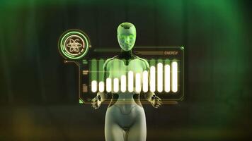 The latest technologies are presented in abstract infographics, displayed on a virtual platform of the future. video