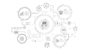 Monochrome animated infographic schema about AI in business data processing. video