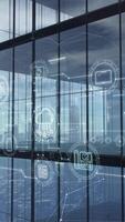 Infographics about cloud technologies on the background of a skyscraper. video