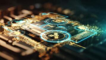 The processor controls robotic systems, infographics in 3D space. video