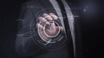 A man runs a data protection system on a holographic panel. video