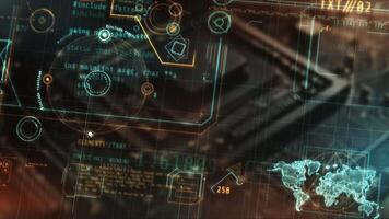 Computer circuit board, showing data analysis using futuristic interface video