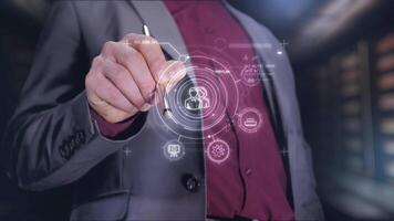 Development team structure in infographics on a holographic panel. video