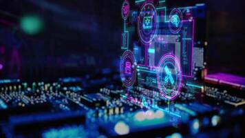 Controlling systems using a microprocessor, infographics in 3D space. video