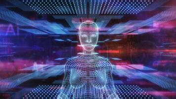 Artificial intelligence in digital space with blocks of program code. video