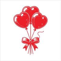 Valentine balloons bunch of three red heart shape balloons with bow flat Design vector