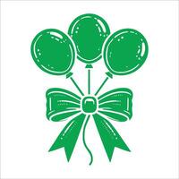 Valentine balloons bunch of three Green heart shape balloons with bow flat Design vector