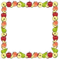 square frame and colored apples and pears, hand-drawn in cartoon style. vector