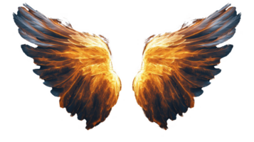 The wings of a bird are painted in gold and black, with a fiery glow png
